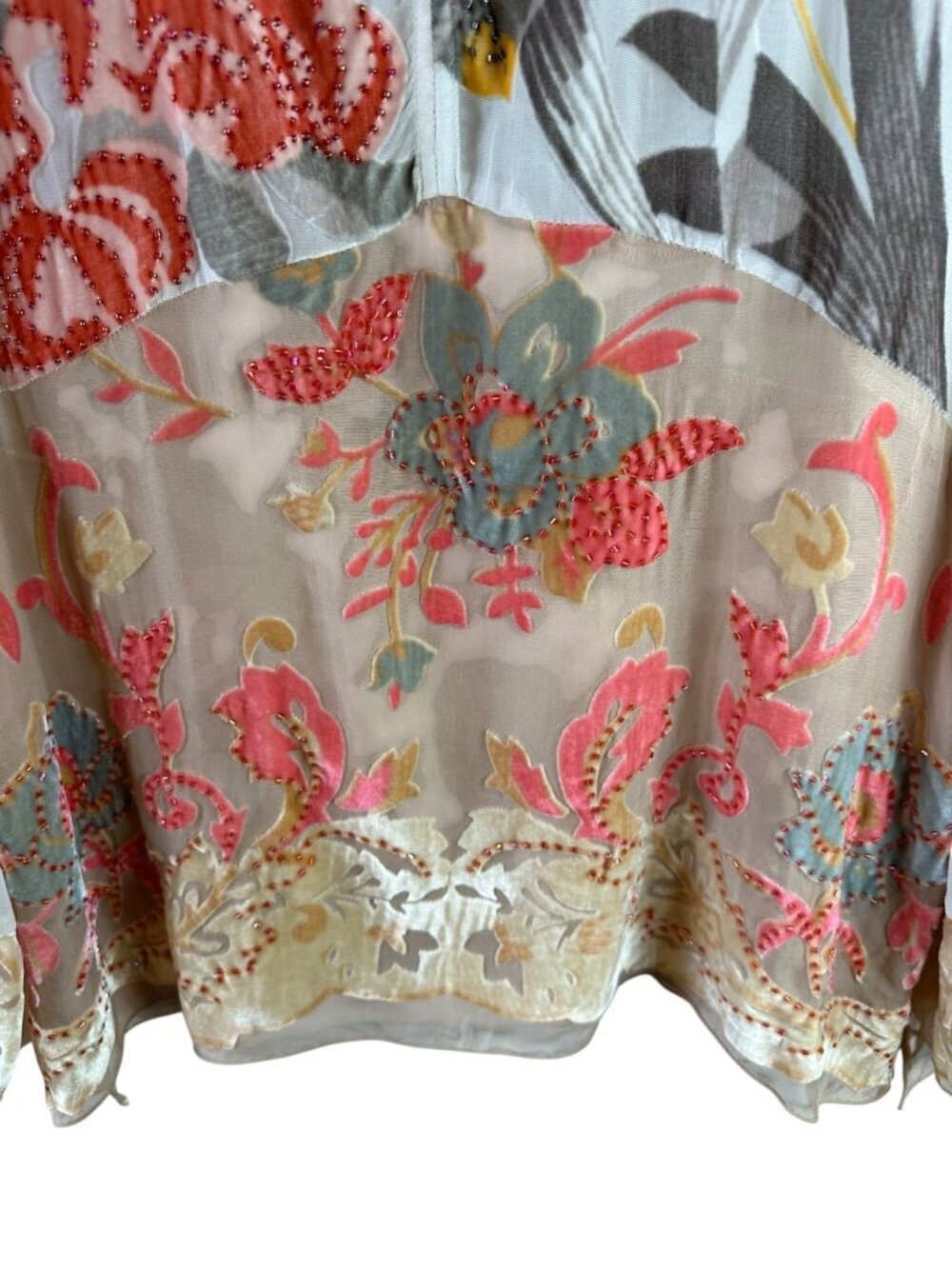 Hale Bob Silk Velvet Burnout Beaded Floral Boho Tunic Blouse Size S - Picture 4 of 7